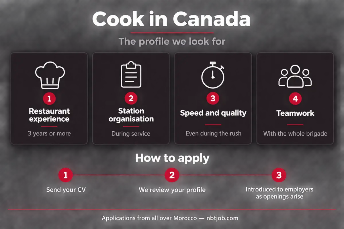 Infographic: the cook profile we look for and the three steps to apply.