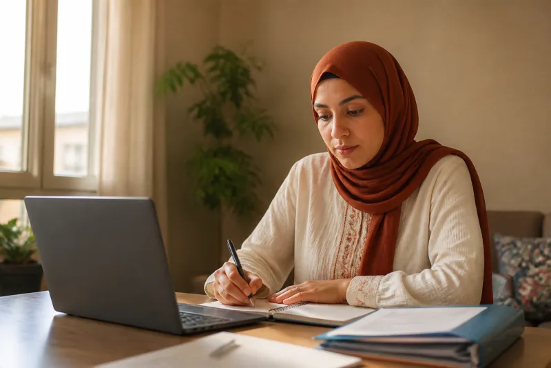 Une candidate prépare son projet d'études avec méthode